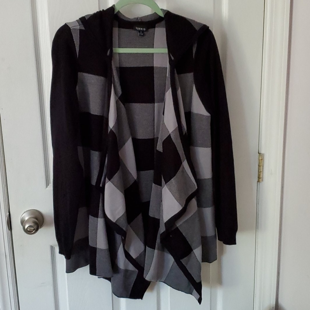 Draped Plaid Fall Hooded Cardigan